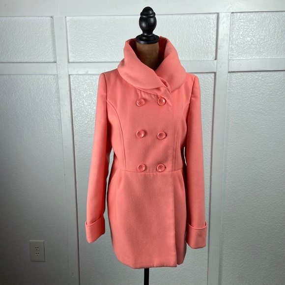 New York & Company Coral Double Breasted Peacoat M Funnel Collar Mid-Length Coat - Picture 1 of 9